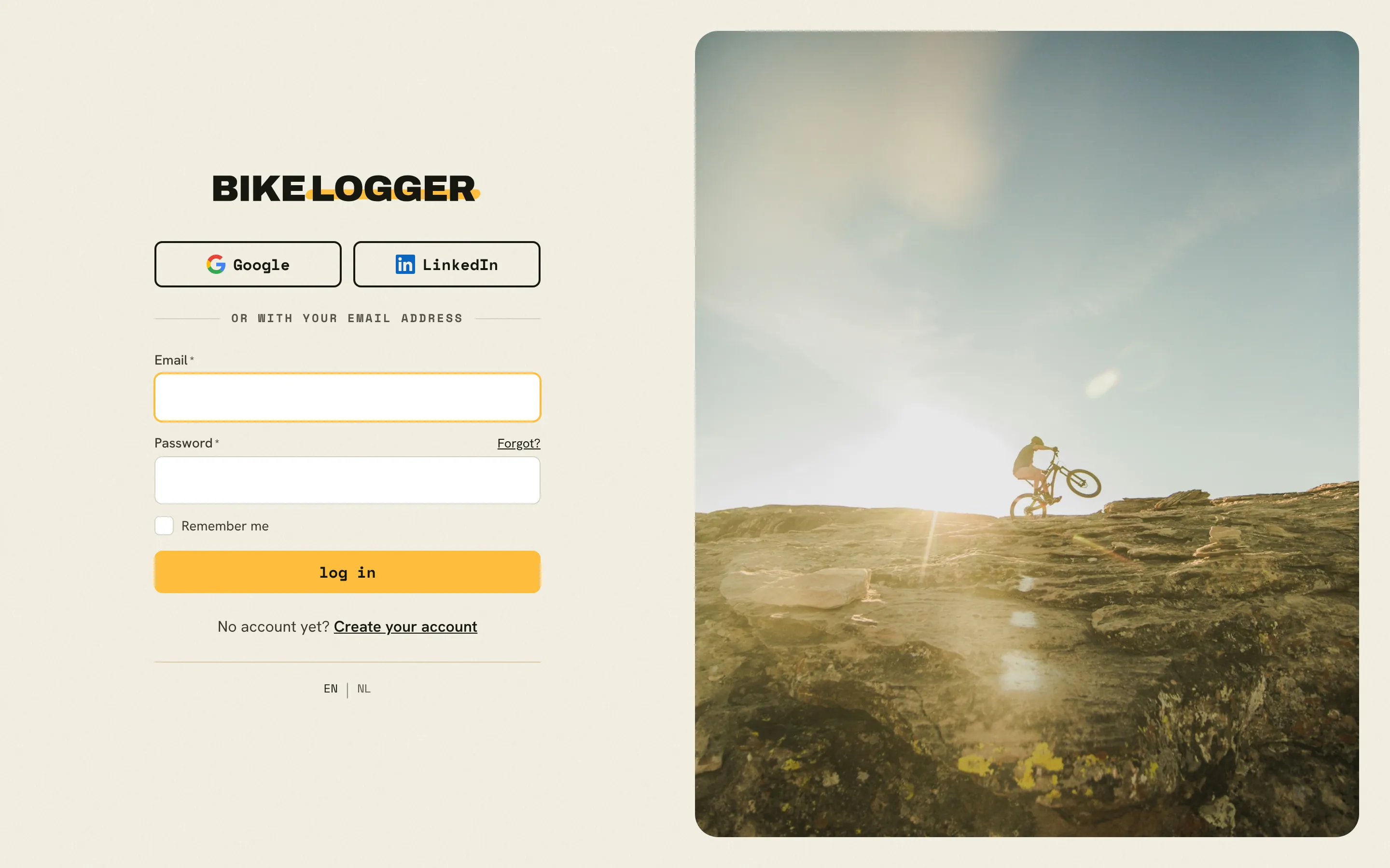 The login page with Google and LinkedIn buttons above the email form